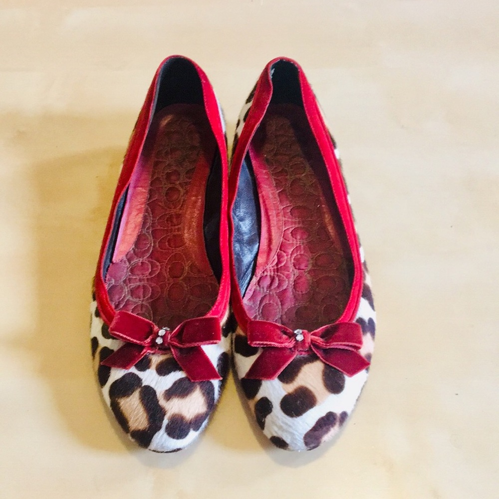 Coach leopard print and red velvet flats size 8